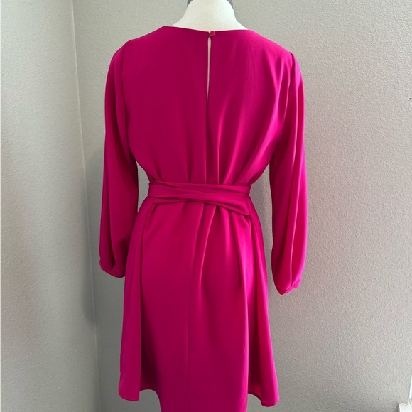 Zara Belted Mini‎ Dress Long Sleeve Tie Waist Lined Fuchsia Pink Size Medium - Picture 6 of 11